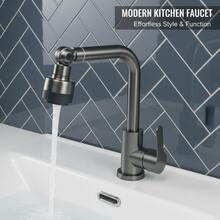 1个可旋转多功能厨房水龙头，浴室水槽水龙头，现代简约冷热水控制厨房水槽水龙头，G1/2接口，带2根50厘米软管，含G3/8适配器 - 槍灰 - 查看 3