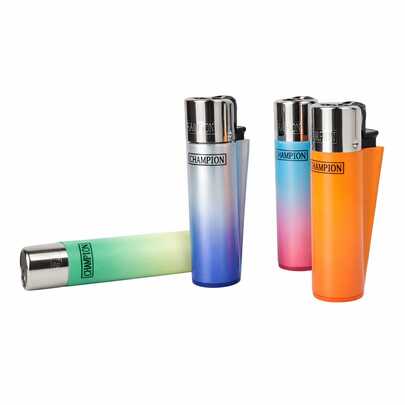 Encendedores Recargables Champion Diseño Degradado - Paquetes de 10, 20, 30, 40 y 50 Unidades para Uso Diario o Reventa