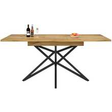 Extendable Dining Table, Dimensions 120 (160) X 80 Cm, Extendable Kitchen Table, Breakfast Table, Star Table Legs, Black Wrought Iron Table Legs, Textured Walnut/Marble Tabletop - Khaki - View 3