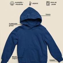 Basic Kangaroo Hoodie With Thick Flannel Thermal Lining For Boys, Casual Winter Wear - Màu xanh hải quân - Xem 3