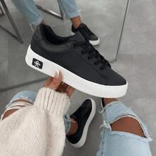 Women's Casual Minimalist Soft Sneakers For Outings And Urban Looks - Stylish Casual Lace-Up Party - 黑色 520 - 查看 7