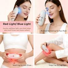 5-In-1 Body Shaping Device - Negative Pressure Lymphatic Drainage Massager, Smart Microcurrent Red & Blue Light Massage Device With Fat Suction, Anti-Cellulite Massage Tool For Firming Skin On Face, Abdomen, Arms, Legs - White - View 6