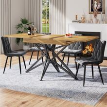 Extendable Dining Table, Dimensions 120 (160) X 80 Cm, Extendable Kitchen Table, Breakfast Table, Star Table Legs, Black Wrought Iron Table Legs, Textured Walnut/Marble Tabletop - Khaki - View 6