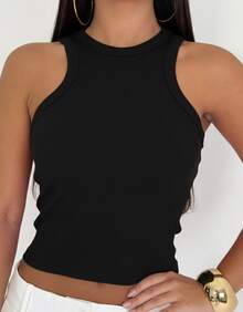 Virginia Ribbed Racerback Tank Top, Perfect Finish, Fashion Influencer Style, Everyday Wear, Blogger Style, Summer - màu đen - Xem 4