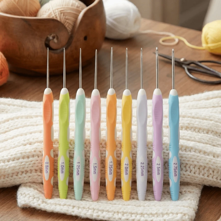 26 Pcs Ergonomic Crochet Hook Set, 0.8-2.75mm Multicolor Hooks With Rubber Grip, Suitable For Sweaters, Scarves, DIY Knitting, Ideal For All Users - 9 Fine Crochet Hooks - View 1