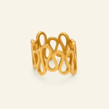 VKHK 1 chiếc nhẫn đơn bằng thép không gỉ mạ vàng 18K kiểu cổ điển, họa tiết lượn sóng, thích hợp cho nữ đeo hàng ngày, làm quà tặng. - Vàng - Xem 16