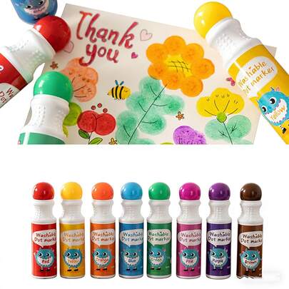 3/8色点状涂鸦笔，8色可水洗水彩笔，美术绘画工具文具玩具套装，儿童返校礼物