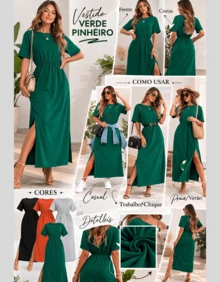 Women's Evangelical Midi Dress With Short Sleeves, Elegant, Conservative/Modest, Casual, Split, Wedding - màu xanh lá - Xem 5