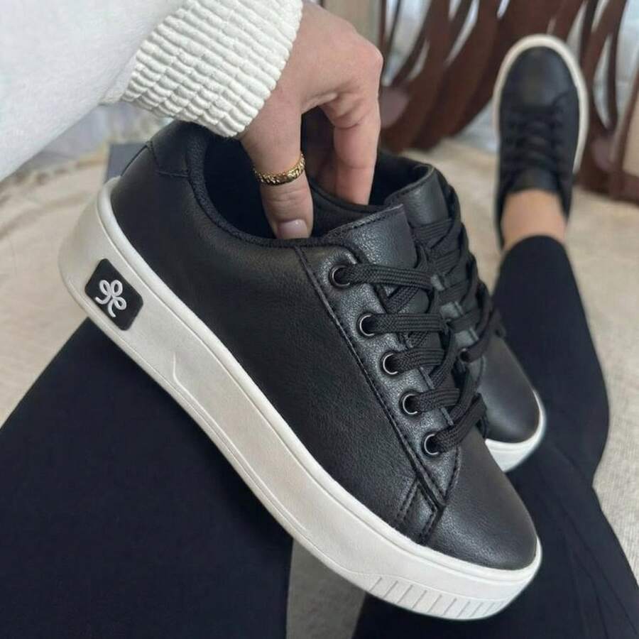 Women's Casual Minimalist Soft Sneakers For Outings And Urban Looks - Stylish Casual Lace-Up Party - 黑色 520 - 查看 1