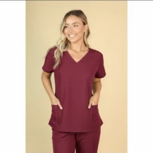 Oxford Women's Surgical Scrub Set, Hospital Pajamas - 紫紅色 - 查看 4