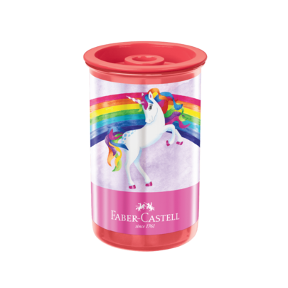 Apontador ROSA de Lápis Faber-Castell Unicórnio com Depósito Escolar
