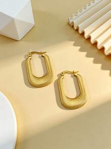 1/3 pares de pendientes geométricos de acero inoxidable chapados en oro, joyería de acero inoxidable chapada en oro, pendientes para mujer, pendientes de aro, pendientes colgantes, pendientes redondos con bisagra chapados en oro, textura de bambú, corte de diamante, hexágono, cuadrado, redondo, diseño de mariposa, pendientes duraderos de baja alergia adecuados para orejas sensibles, accesorios encantadores para mujer, accesorios de moda del Medio Oriente, accesorios y regalos de decoración de Ramadán, regalos para fiestas y vacaciones - Multicolor - Ver 7