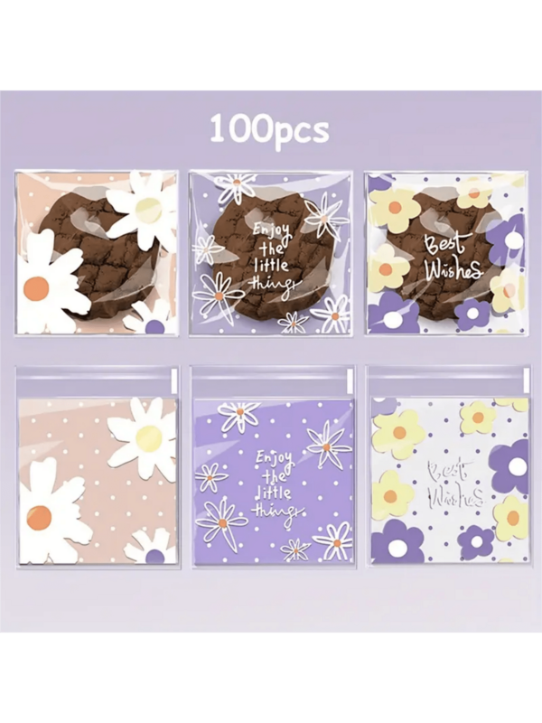 100pcs Self-Adhesive Plastic Snack Bags With Floral Patterns, Suitable For Party Gifts, Thanksgiving, Mother's Day, Graduation Ceremony, Cookies, Candies, Small Gift Packaging Bags With Inspirational Messages