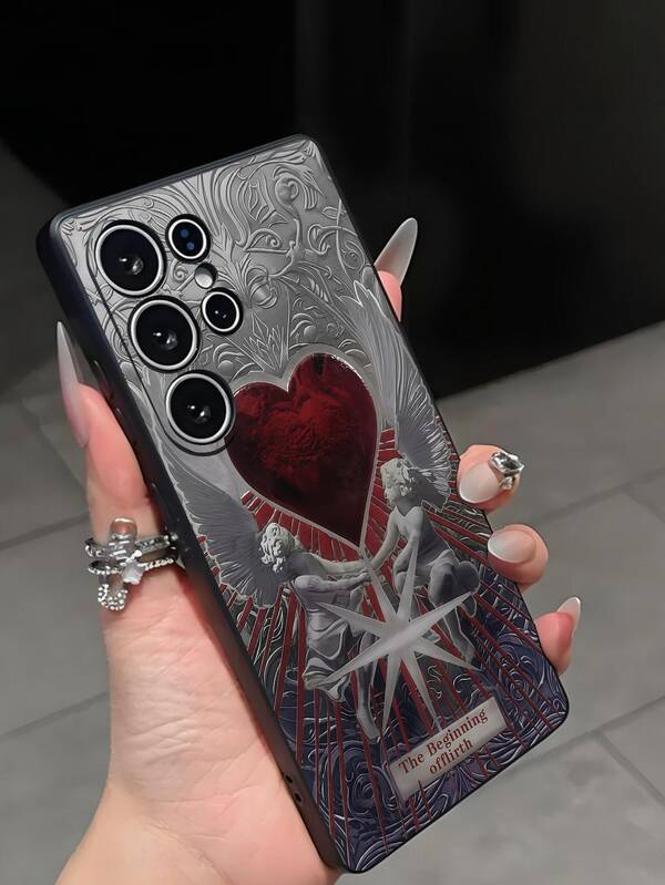 1pc Classic Red Heart Angel Cupid Anti-Drop Anti-Slip Phone Case, Compatible With Galaxy A04e/A05s/A13/A14/A15/A34/A35/A50/A52/A53/A54/S21/S22/S23/S24/S25/S25Ultra