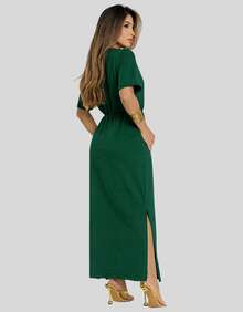 Women's Evangelical Midi Dress With Short Sleeves, Elegant, Conservative/Modest, Casual, Split, Wedding - màu xanh lá - Xem 2