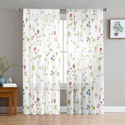 2pcs/Set Spring Floral Modern Art Decorative Curtains, Semi-Blackout Semi-Sheer Curtains For Living Room, Bedroom, Home Decor