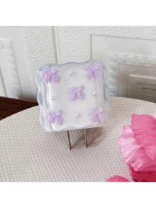 Bộ bảo vệ cáp sạc màu tím thắt nơ trắng, 20W/18W, thiết kế ngọc trai giả màu tím và trắng, bao gồm bảo vệ cáp sạc và đầu sạc, tương thích với bộ sạc Apple. Quà tặng dành cho nữ. - Màu tím hoa cà - Xem 3