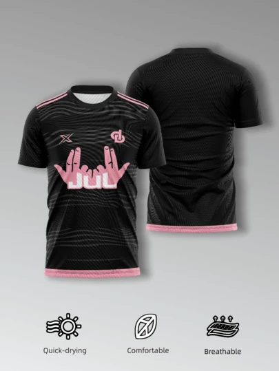 KOVSEE JUL Theme Black & Pink Sweatshirt, Fashionable Quick-Dry Fan Culture Top, Suitable For Sports, Group Activities And Casual Wear