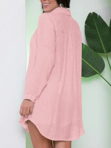Women's Beach Cover-Up Set: Long-Sleeved Shirt And Shorts - Summer - Rosa Claro - 查看 3