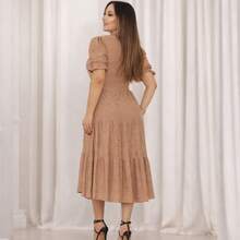 Women's Midi Dress, Three Marias Style, Lace Knit, Wedding, Evening, Formal And Nighttime, Elegant And Casual - 摩卡慕斯 - 查看 3
