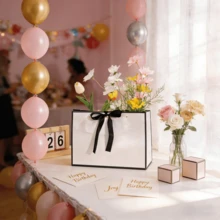 12pcs Gift Paper Bags With Bow Handle, Suitable For Festivals, Parties, Retail Packaging - Paper Bags - View 2