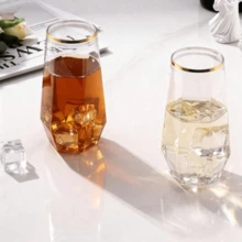 Bộ 6 ly rượu không chân, viền vàng, dung tích 9oz, họa tiết đính đá lấp lánh - Chống vỡ | Thích hợp cho rượu vang đỏ, cocktail, nước ép, sâm panh | Món quà hoàn hảo cho Ngày Valentine, Năm mới, Đám cưới, Tiệc sinh nhật - Xem 4