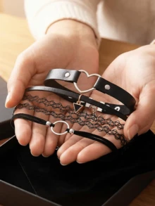 Yanxyad 1/6Pcs Gothic Choker Necklace For Women, Black Lace Chokers Set Punk Goth Jewelry SetSet - Black - View 4