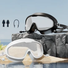 高清防雾防水成人男女通用泳镜，带耳塞，推荐用于游泳 - 防水防霧泳鏡+鼻夾+耳塞 - 查看 1