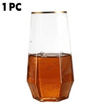 Bộ 6 ly rượu không chân, viền vàng, dung tích 9oz, họa tiết đính đá lấp lánh - Chống vỡ | Thích hợp cho rượu vang đỏ, cocktail, nước ép, sâm panh | Món quà hoàn hảo cho Ngày Valentine, Năm mới, Đám cưới, Tiệc sinh nhật - Xem 6