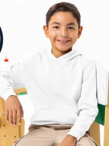 Basic Kangaroo Hoodie With Thick Flannel Thermal Lining For Boys, Casual Winter Wear - trắng - Xem 5