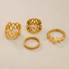 VKHK 1 chiếc nhẫn đơn bằng thép không gỉ mạ vàng 18K kiểu cổ điển, họa tiết lượn sóng, thích hợp cho nữ đeo hàng ngày, làm quà tặng. - Vàng - Xem 3