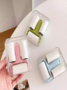 1pc Mini Reusable Lint Roller, High Sticky Clothes Fuzz Remover, Portable Travel Essential With Replacement Roller, Pet Hair & Lint Brush For Home & Travel - Baby Blue - View 2