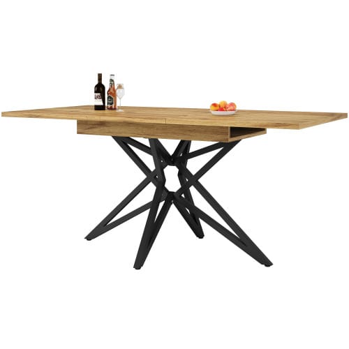 Extendable Dining Table, Dimensions 120 (160) X 80 Cm, Extendable Kitchen Table, Breakfast Table, Star Table Legs, Black Wrought Iron Table Legs, Textured Walnut/Marble Tabletop - Màu Khaki - Xem 4