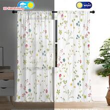 2件套春季花卉现代艺术装饰窗帘，半遮光半透明窗帘，适用于客厅、卧室、家居装饰 - 彩色 - 查看 4
