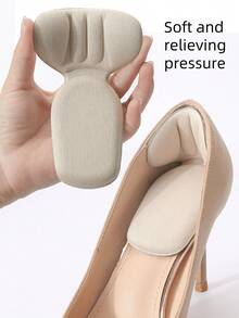 QKC 2pcs Soft Silicone Anti-Slip Heel Grips, Transparent Non-Slip Heel Pads, Suitable For High Heels, Flats, Sandals And Sneakers - Beige - View 6