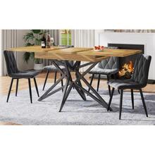 Extendable Dining Table, Dimensions 120 (160) X 80 Cm, Extendable Kitchen Table, Breakfast Table, Star Table Legs, Black Wrought Iron Table Legs, Textured Walnut/Marble Tabletop - Khaki - View 9