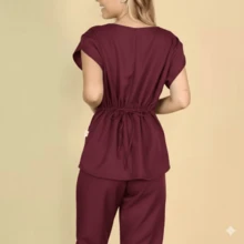 Oxford Women's Surgical Scrub Set, Hospital Pajamas - 紫紅色 - 查看 3