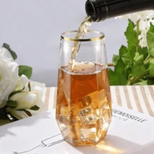 Bộ 6 ly rượu không chân, viền vàng, dung tích 9oz, họa tiết đính đá lấp lánh - Chống vỡ | Thích hợp cho rượu vang đỏ, cocktail, nước ép, sâm panh | Món quà hoàn hảo cho Ngày Valentine, Năm mới, Đám cưới, Tiệc sinh nhật - Xem 2