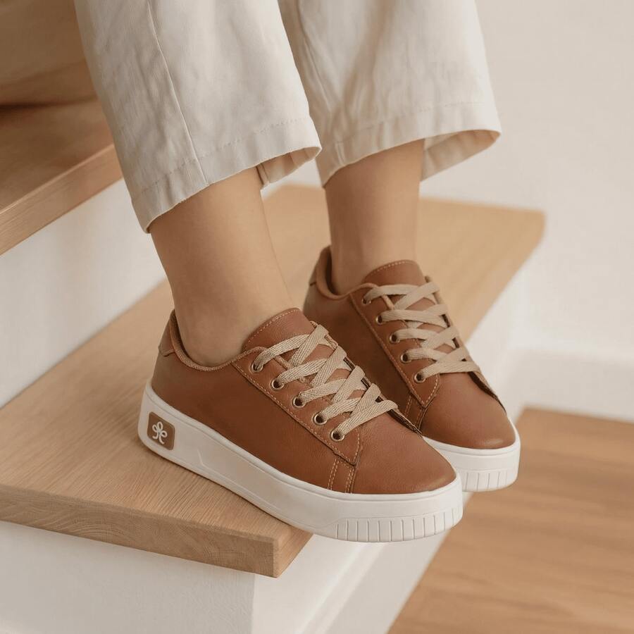 Women's Casual Minimalist Soft Sneakers For Outings And Urban Looks - Stylish Casual Lace-Up Party - 布朗 520 - 查看 1
