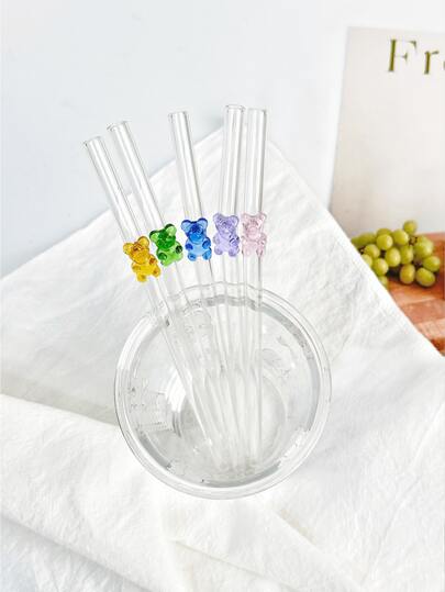 Bear-Shaped Reusable Glass Straws, Transparent Smoothie, Bubble Tea, Juice, Milk, Cocktail, Cold Drink Straws, Multi-Color Bear Series Bent Glass Straws, Suitable For Milkshakes, Milk, Tea, Juice, Cocktails, Cold Drinks, Gifts For Girlfriends, Dessert Shops, Soft Drinks, Snack Bars, Offices, Bars, Restaurants