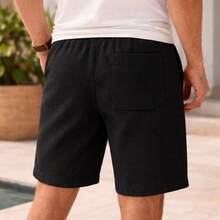 Men's Linen Shorts Summer Spring / Summer Spring Regular Fit Pocket Drawstring Knot Beach Going Out Night Weekend Casual Holiday Daily Father's Day Valentine's Day Carnival New Year Spring Festival - 黑色 - 查看 1