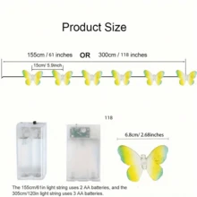 1 Set Of 10/20 Battery Operated Purple Transparent Butterfly Shaped LED String Lights, Suitable For Children's Room, Home Bedroom, Indoor/Outdoor Garden, Wedding Party, Holiday Decoration, Ramadan Decoration, Eid Al-Fitr Gift, Eid Al-Fitr Children's Gift, Ramadan Lighting, Happy Eid Al-Fitr - Multicolor - View 11