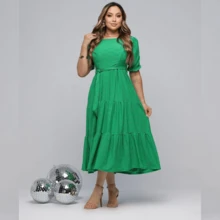Women's Midi Dress, Three Marias Style, Lace Knit, Wedding, Evening, Formal And Nighttime, Elegant And Casual - 綠旗 - 查看 2