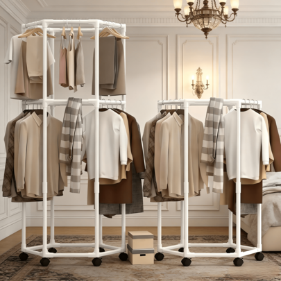 Premium Multi-Rod Clothes Drying Rack: Space-Saving Portable Garment Organizer - Sturdy & Versatile For Bedroom, Living Room, Balcony, And Clothing Stores - Natural Air-Drying Solution