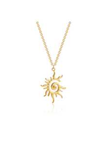 1pc 18K Gold Plated Stainless Steel Sun Pendant Necklace, Clavicle Chain, Ins Style Charm, Gold Jewelry, Back To School, Halloween, Teacher Accessories - Gold - View 1