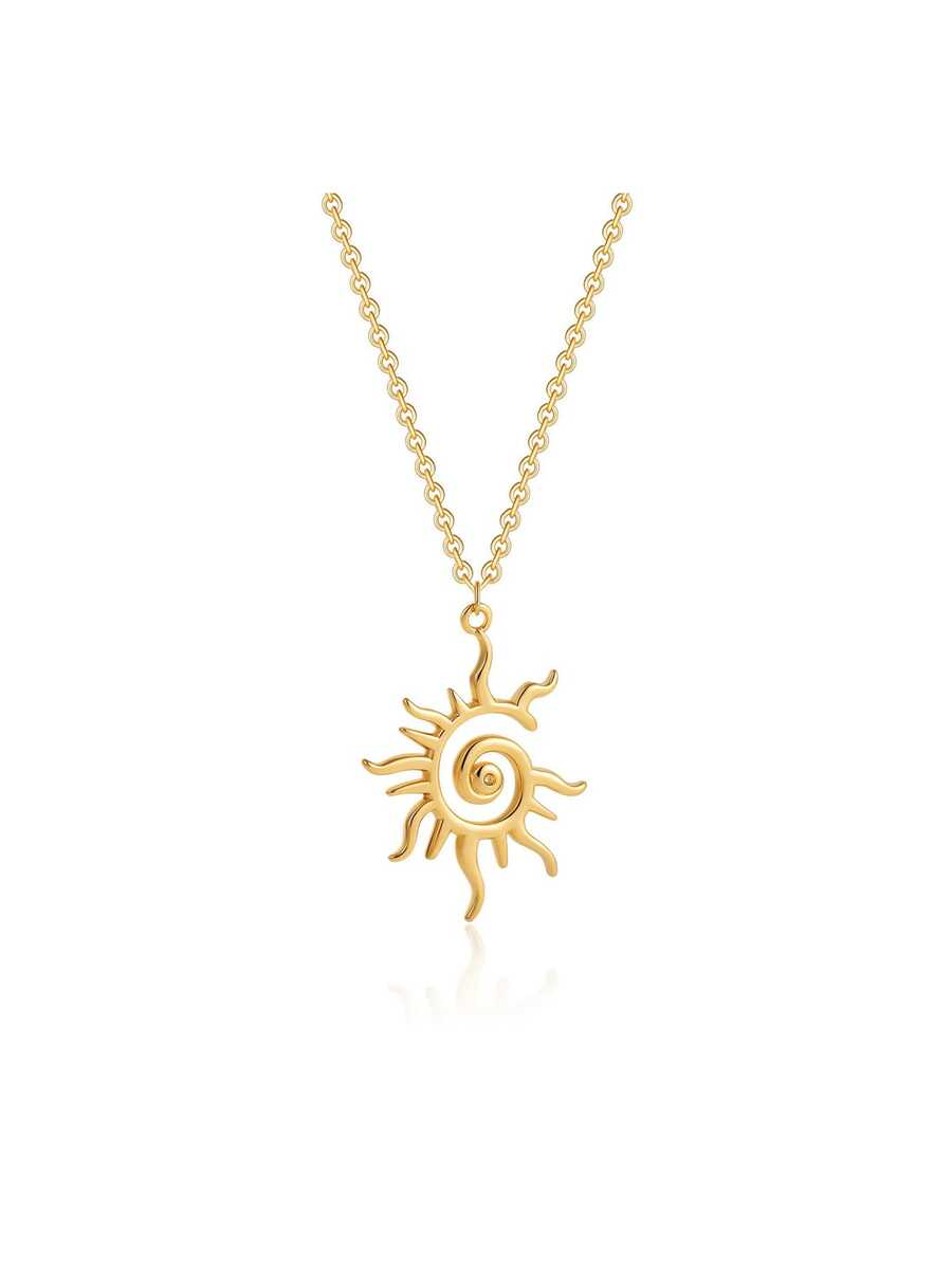 1pc 18K Gold Plated Stainless Steel Sun Pendant Necklace, Clavicle Chain, Ins Style Charm, Gold Jewelry, Back To School, Halloween, Teacher Accessories - Gold - View 1