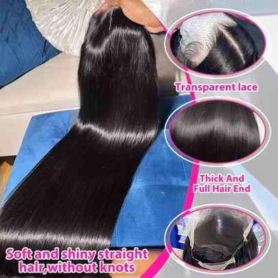 SHINEHAIR Straight Human Hair Wigs With Lace Front, Pre-Plucked Baby Hairs, 180% Density, 13x6, 7x5, With 360 Full Frontal, Glue-Free, Natural Hairline, Virgin Brazilian Wigs For Women
