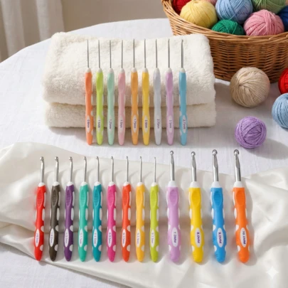 26 Pcs Luxury Full Range Metal Head Weaving Needles Set, 0.8-10mm Fine To Large Crochet Hooks With Ergonomic Rubber Handle, Multi-Purpose Knitting Needles Set In Vibrant Colors, Suitable For Sweaters, Scarves, Carpets, DIY Crafts