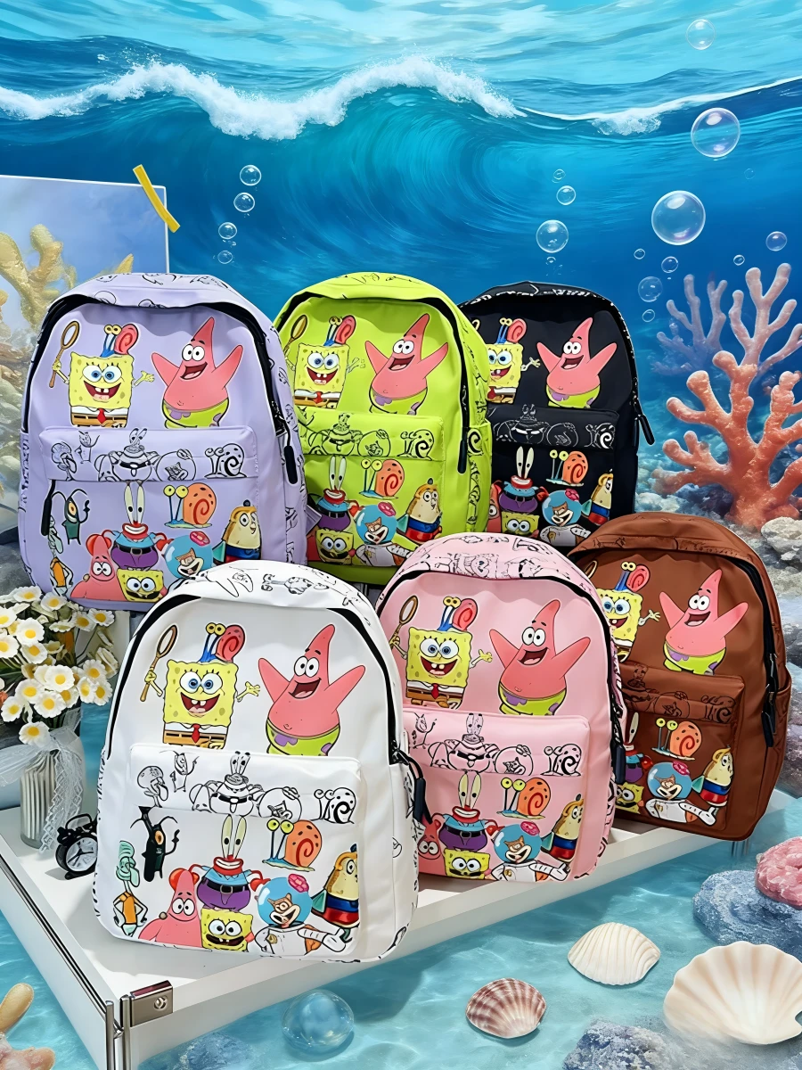 SpongeBob SquarePants 1 pieza Mochila casual de gran capacidad con estampado de Bob Esponja, mochila de dibujos animados linda adecuada para la escuela, viajes, regalo de cumpleaños u ocasiones festivas - Talla única - Ver 1