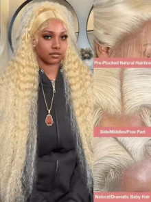 Uveous 13x4 Human Hair Wig Glueless Wig P4/27 Highlight Long Deep Wave Wig Long Curly Wavy Wig 200% Density Natural Hairline With Pre Plucked Baby Hair Headband Wig - S613 - Xem 2